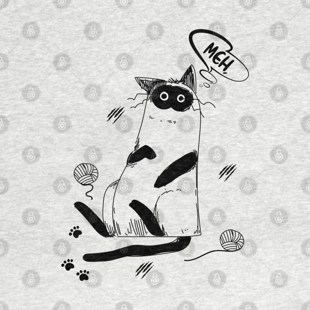 Funny Meh Lazy Cat With Funny Design by GlossyArtTees